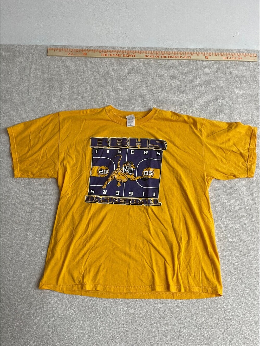 Vintage BBHS Tigers Basketball 2005 T Shirt Mens 2XL Yellow Gildan